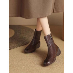 真皮復古加絨短靴2025秋冬新款英倫休閒運動軟底厚底馬丁靴側拉鍊