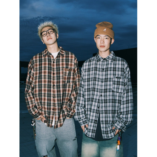 lemanism日系復古長袖格子襯衫男春秋潮牌寸衣寬鬆情侶款襯衣外套