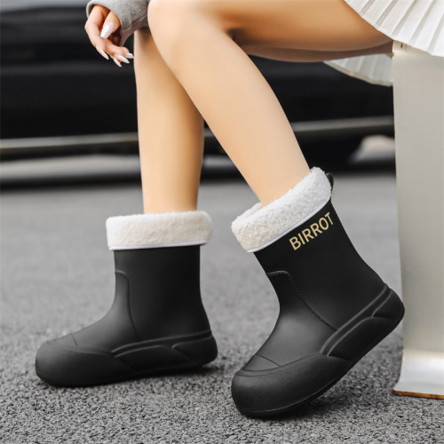 網紅女款防水雨靴加絨保暖四季通用戶外防滑雨靴成人廚房通勤膠鞋