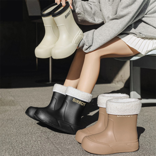 網紅女款防水雨靴加絨保暖四季通用戶外防滑雨靴成人廚房通勤膠鞋