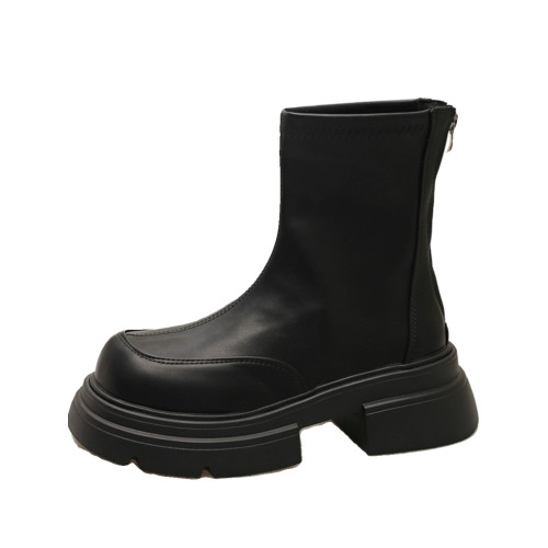 黑色厚底馬丁靴2025新款英倫風百搭切爾西方頭時尚瘦瘦靴秋冬短靴