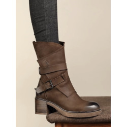 真皮薄款馬丁靴英倫風女春秋單靴復古粗跟厚底中筒靴高跟加絨短靴