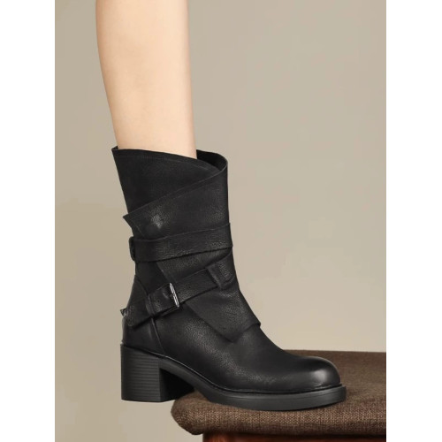 真皮薄款馬丁靴英倫風女春秋單靴復古粗跟厚底中筒靴高跟加絨短靴 真皮薄款馬丁靴英倫風女春秋單靴復古粗跟厚底中筒靴高跟加絨短靴