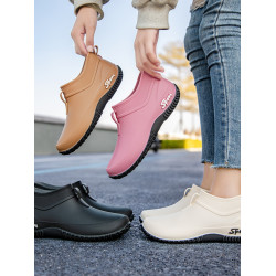 短筒防水防滑耐磨拼色低筒雨鞋女款潮流厚底時尚輕便女士防水膠鞋