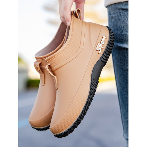 短筒防水防滑耐磨拼色低筒雨鞋女款潮流厚底時尚輕便女士防水膠鞋