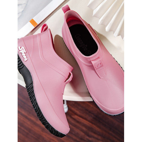 短筒防水防滑耐磨拼色低筒雨鞋女款潮流厚底時尚輕便女士防水膠鞋