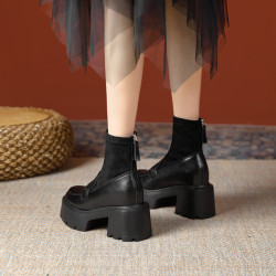 真皮厚底馬丁靴女內增高12cm小個子超火小短靴樂福鞋連襪靴瘦瘦靴