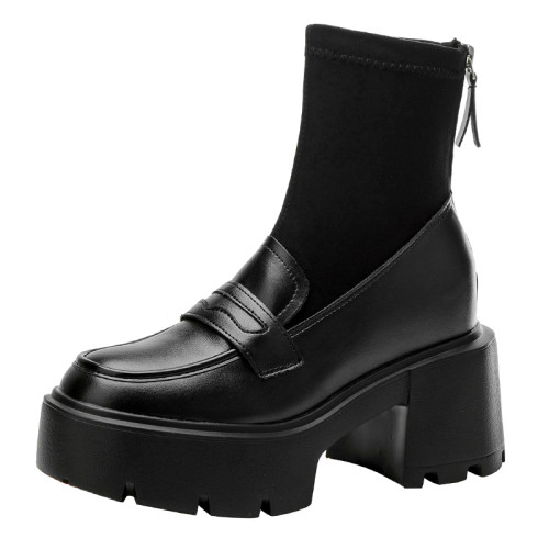 真皮厚底馬丁靴女內增高12cm小個子超火小短靴樂福鞋連襪靴瘦瘦靴