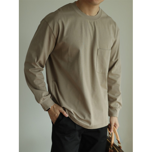 YUXIAN日系Sorona科技抗菌口袋長袖T恤寬鬆圓領百搭男士純色春秋