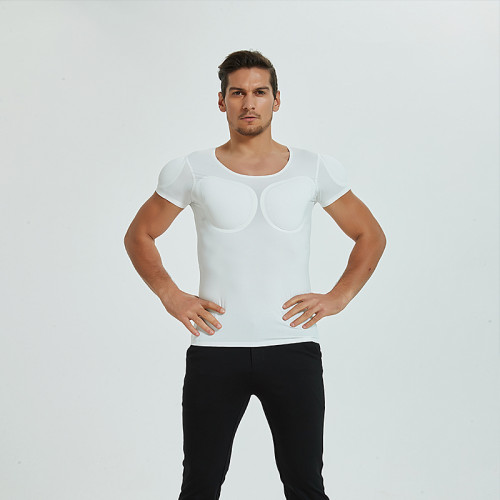 新無痕假肌肉內衣服男假胸肌假腹肌T恤隱形仿真修身增肌肥短袖cos