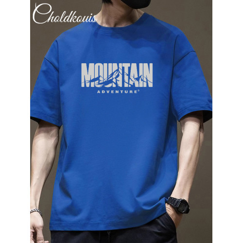 短袖t恤男夏季2026新款潮流純棉寬鬆圓領半袖上衣滑板印花體恤衫