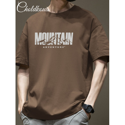 短袖t恤男夏季2026新款潮流純棉寬鬆圓領半袖上衣滑板印花體恤衫