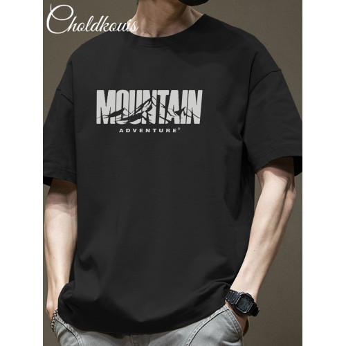 短袖t恤男夏季2026新款潮流純棉寬鬆圓領半袖上衣滑板印花體恤衫