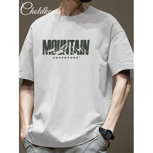 短袖t恤男夏季2026新款潮流純棉寬鬆圓領半袖上衣滑板印花體恤衫