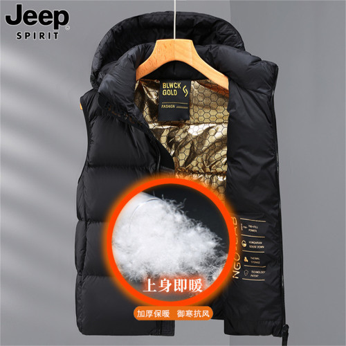 JEEP SPIRIT吉普黑金羽絨馬甲男士白鴨絨坎肩背心加絨加厚外套男