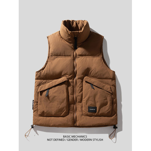 山系焦糖咖色優質白鴨絨加厚羽絨馬甲男女秋冬季保暖工裝背心外套