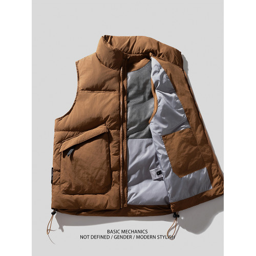 山系焦糖咖色優質白鴨絨加厚羽絨馬甲男女秋冬季保暖工裝背心外套