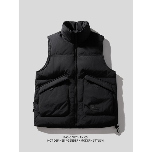 山系焦糖咖色優質白鴨絨加厚羽絨馬甲男女秋冬季保暖工裝背心外套