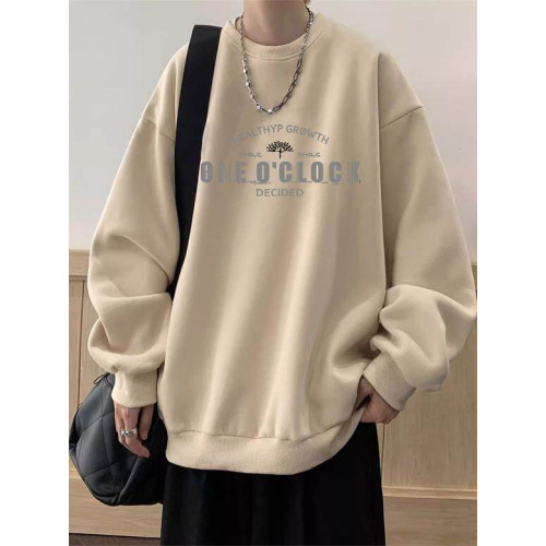 純棉美式潮牌重磅圓領秋冬長袖衛衣男女oversize大碼加絨無帽上衣