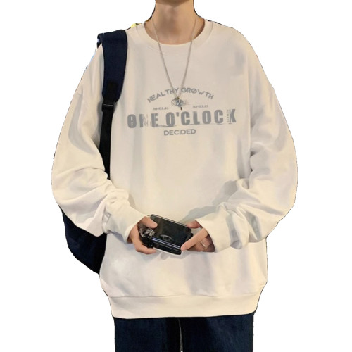 純棉美式潮牌重磅圓領秋冬長袖衛衣男女oversize大碼加絨無帽上衣