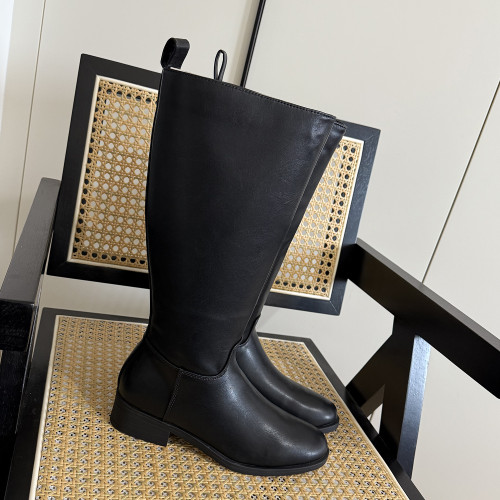 原單  顯瘦長靴女秋冬新款夾棉不過膝高筒騎士靴大碼瘦瘦靴41