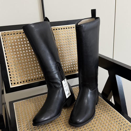 原單  顯瘦長靴女秋冬新款夾棉不過膝高筒騎士靴大碼瘦瘦靴41