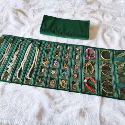 墨綠色絨布首飾包珠寶收納項鍊耳環手串鏈戒指旅遊可攜式蔘展大容量