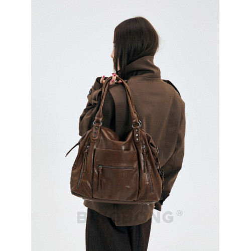 BINGBONG|隱藏機會 復古機車柔軟輕便托特包大容量洗水單肩斜後後背包