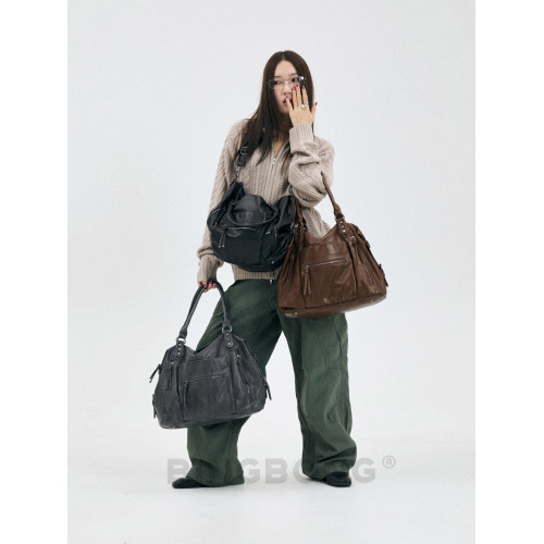 BINGBONG|隱藏機會 復古機車柔軟輕便托特包大容量洗水單肩斜後後背包