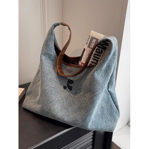 韓國restandrecreation復古大容量包包女牛仔布單肩包托特水桶包