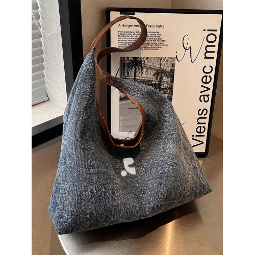 韓國restandrecreation復古大容量包包女牛仔布單肩包托特水桶包