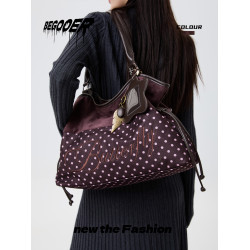 BEGOOER原創波點拼接托特包春季新款大容量通勤包復古絨面單肩包