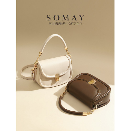 秋冬包包女式2026新款百搭單肩斜後後背包白色小衆設計手提馬鞍女包小