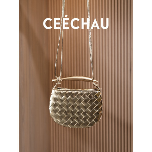 CEECHAU 小衆設計沙丁魚金屬手柄編織包真皮手提單肩包時髦百搭 CEECHAU 小衆設計沙丁魚金屬手柄編織包真皮手提單肩包時髦百搭
