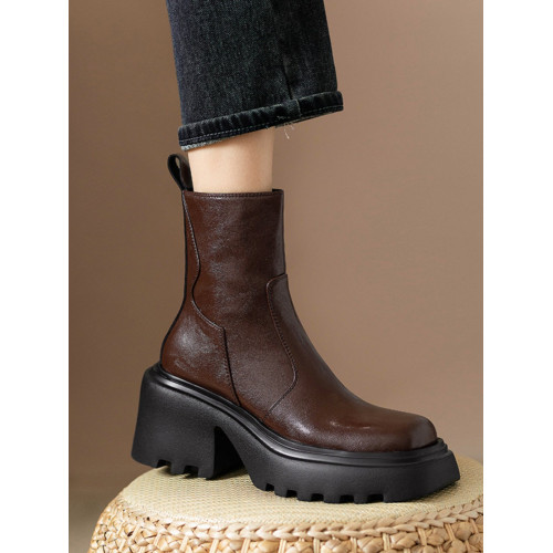 英倫風厚底馬丁靴女真皮松糕瘦瘦靴2026秋冬新款粗高跟切爾西短靴 英倫風厚底馬丁靴女真皮松糕瘦瘦靴2026秋冬新款粗高跟切爾西短靴