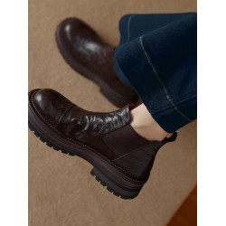 軟羊皮厚底英倫風切爾西靴2025秋冬新款圓頭真皮靴子短靴女馬丁靴