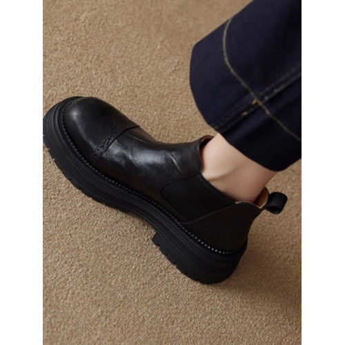 軟羊皮厚底英倫風切爾西靴2025秋冬新款圓頭真皮靴子短靴女馬丁靴