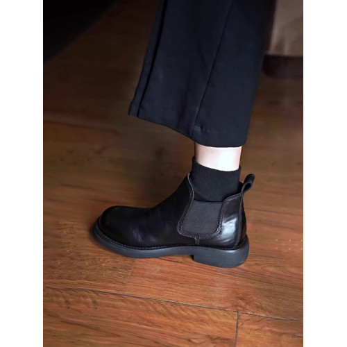 牛皮版~真皮英倫復古彈力切爾西靴女粗跟小短靴顯瘦套筒馬丁靴女 牛皮版~真皮英倫復古彈力切爾西靴女粗跟小短靴顯瘦套筒馬丁靴女