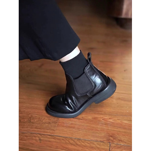 牛皮版~真皮英倫復古彈力切爾西靴女粗跟小短靴顯瘦套筒馬丁靴女 牛皮版~真皮英倫復古彈力切爾西靴女粗跟小短靴顯瘦套筒馬丁靴女