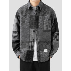 LAZY DAY原創男裝美式復古格子襯衫男士春秋季寬鬆休閒磨毛呢襯衣