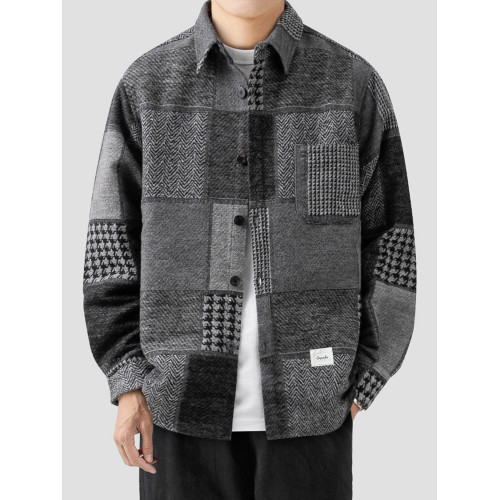 LAZY DAY原創男裝美式復古格子襯衫男士春秋季寬鬆休閒磨毛呢襯衣