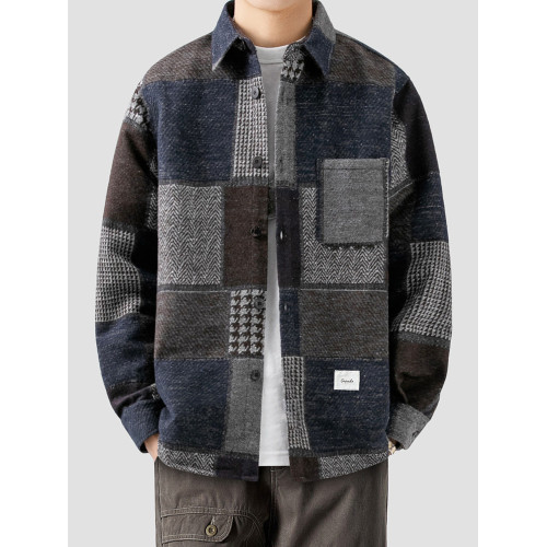 LAZY DAY原創男裝美式復古格子襯衫男士春秋季寬鬆休閒磨毛呢襯衣