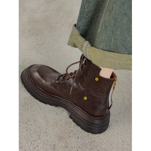 軟羊皮棕色厚底真皮短靴女2025初秋冬新款圓頭復古英倫風馬丁靴潮 軟羊皮棕色厚底真皮短靴女2025初秋冬新款圓頭復古英倫風馬丁靴潮