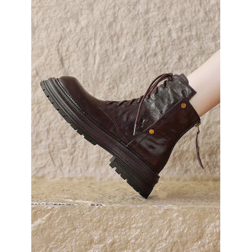 軟羊皮棕色厚底真皮短靴女2025初秋冬新款圓頭復古英倫風馬丁靴潮 軟羊皮棕色厚底真皮短靴女2025初秋冬新款圓頭復古英倫風馬丁靴潮