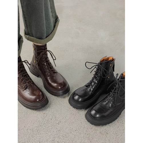 軟羊皮棕色厚底真皮短靴女2025初秋冬新款圓頭復古英倫風馬丁靴潮 軟羊皮棕色厚底真皮短靴女2025初秋冬新款圓頭復古英倫風馬丁靴潮