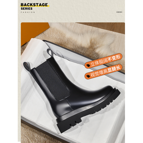 牛皮版~真皮馬丁靴中筒2026新款厚底增高切爾西靴菸筒靴復古女鞋 牛皮版~真皮馬丁靴中筒2026新款厚底增高切爾西靴菸筒靴復古女鞋