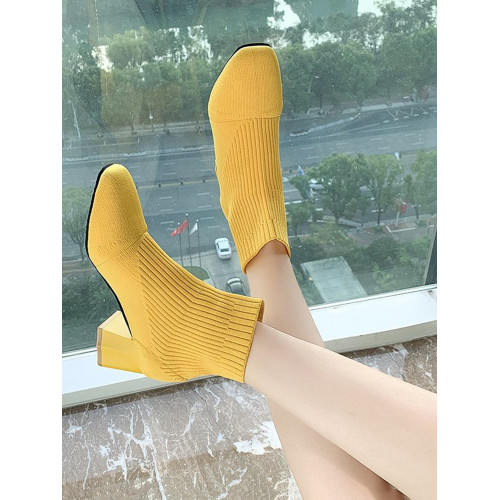 白色飛織瘦瘦靴女2026新款高跟短靴時尚粗跟馬丁靴針織彈力襪靴子