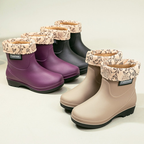 水鞋女秋冬季加絨短筒防水耐磨廚房時尚雨鞋套鞋防滑膠鞋踩水雨靴