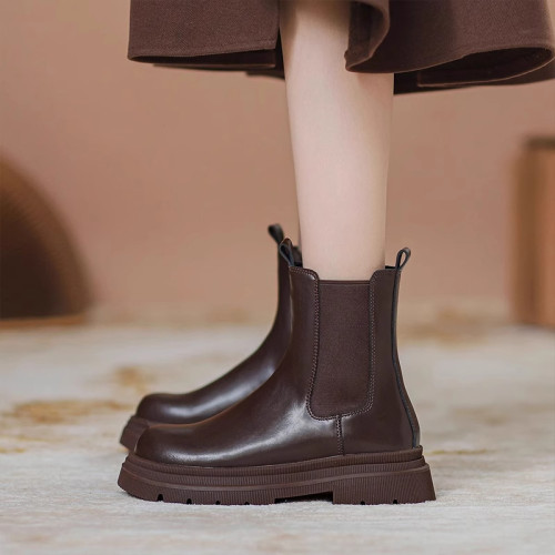 美拉德靴子英倫風棕色短靴女2026新款春秋切爾西菸筒靴厚底馬丁靴 美拉德靴子英倫風棕色短靴女2026新款春秋切爾西菸筒靴厚底馬丁靴