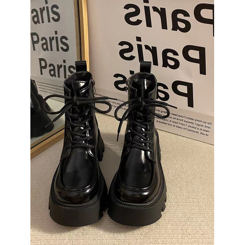 英倫風馬丁靴女2026新款秋冬季短筒單靴短靴復古厚底亮面粗跟靴子 英倫風馬丁靴女2026新款秋冬季短筒單靴短靴復古厚底亮面粗跟靴子